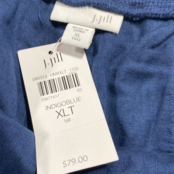 NWT J. Jill Women's Linen Cotton Pull On Drawstring Pants Indigo Blue XLT - Picture 10 of 13